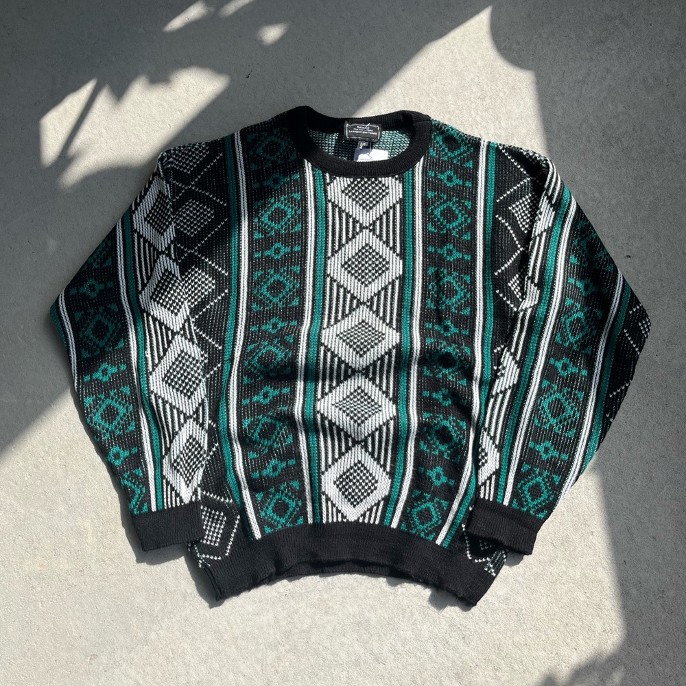 Sears Men's Crewneck Sweater - Black, Green, and White